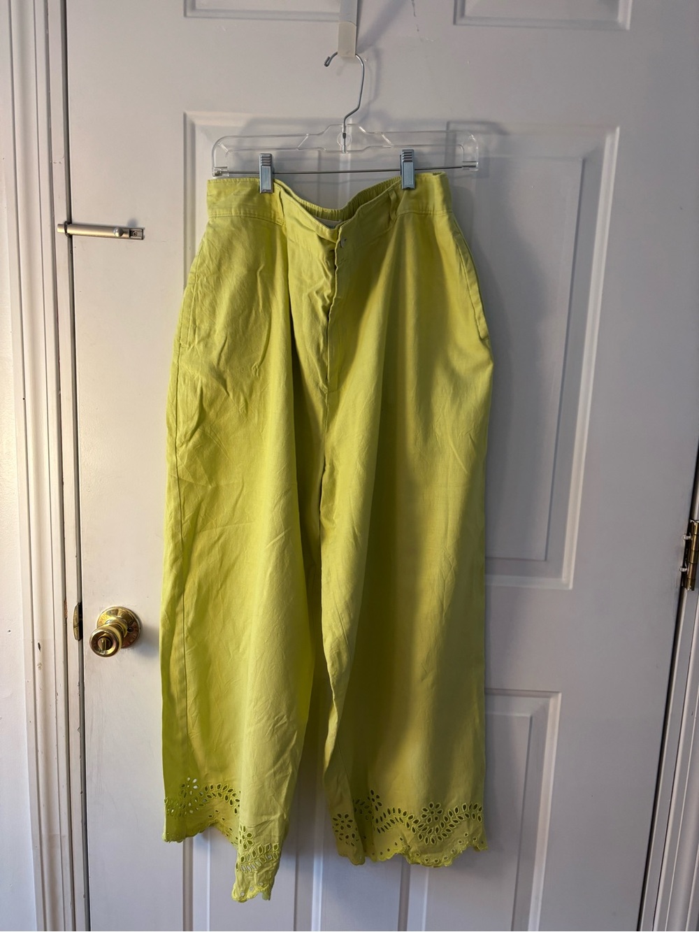 Cynthia Rowley Chartreuse Wide-Leg linen blend Chinos